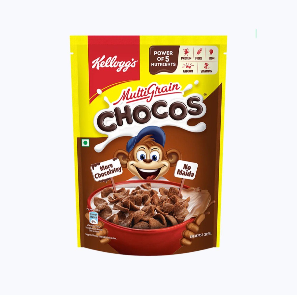 Kellogg's Multigrain Chocos, | Multigrain Energy, More Chocolatey | No-Maida | Power Of 5 Nutrients Protein, Fibre, Iron, Calcium, Vitamins | kellogs chocos Kids Breakfast Cereal 127g