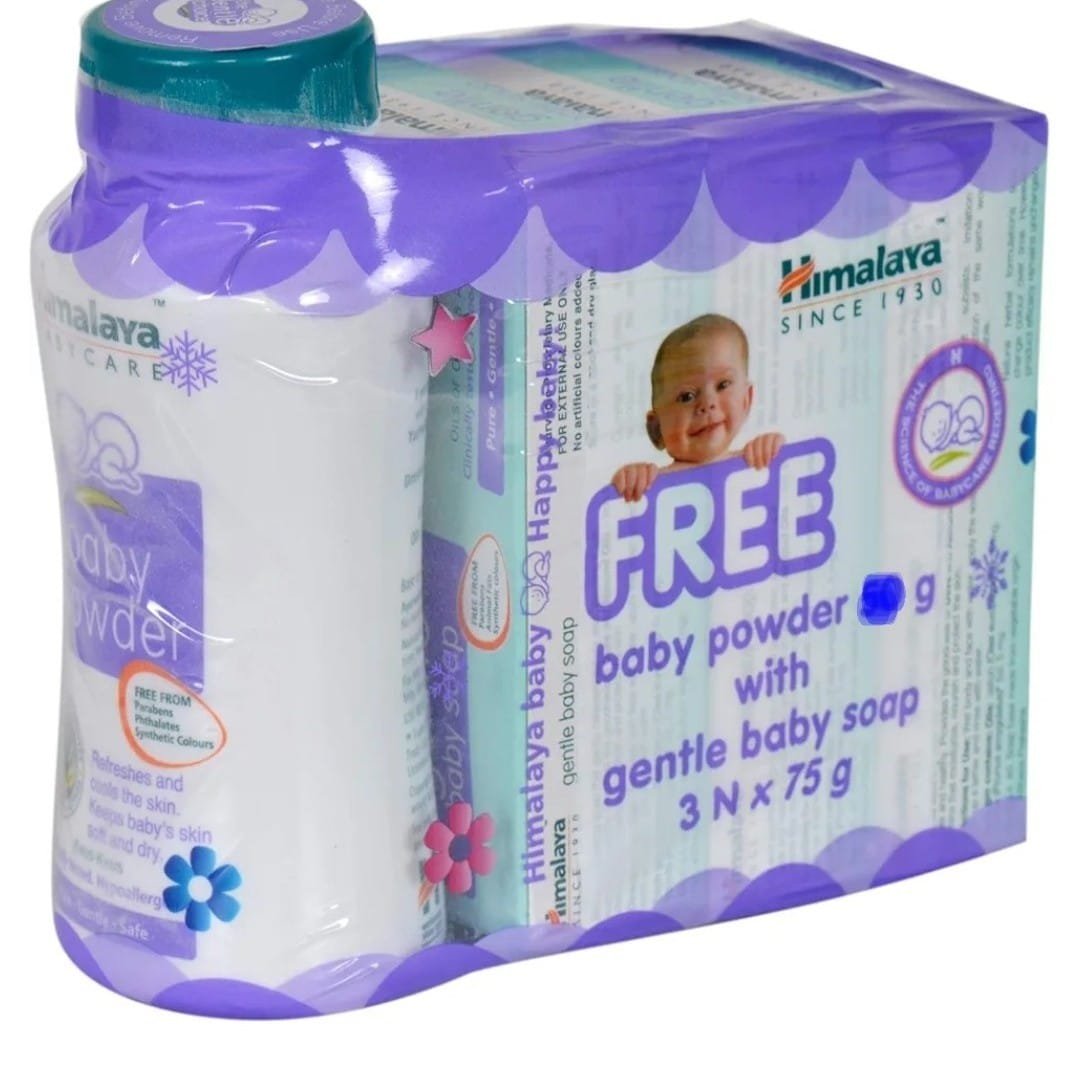 Himalaya Free Baby Powder with Gentle Baby Soap 3Nx75g & 30g