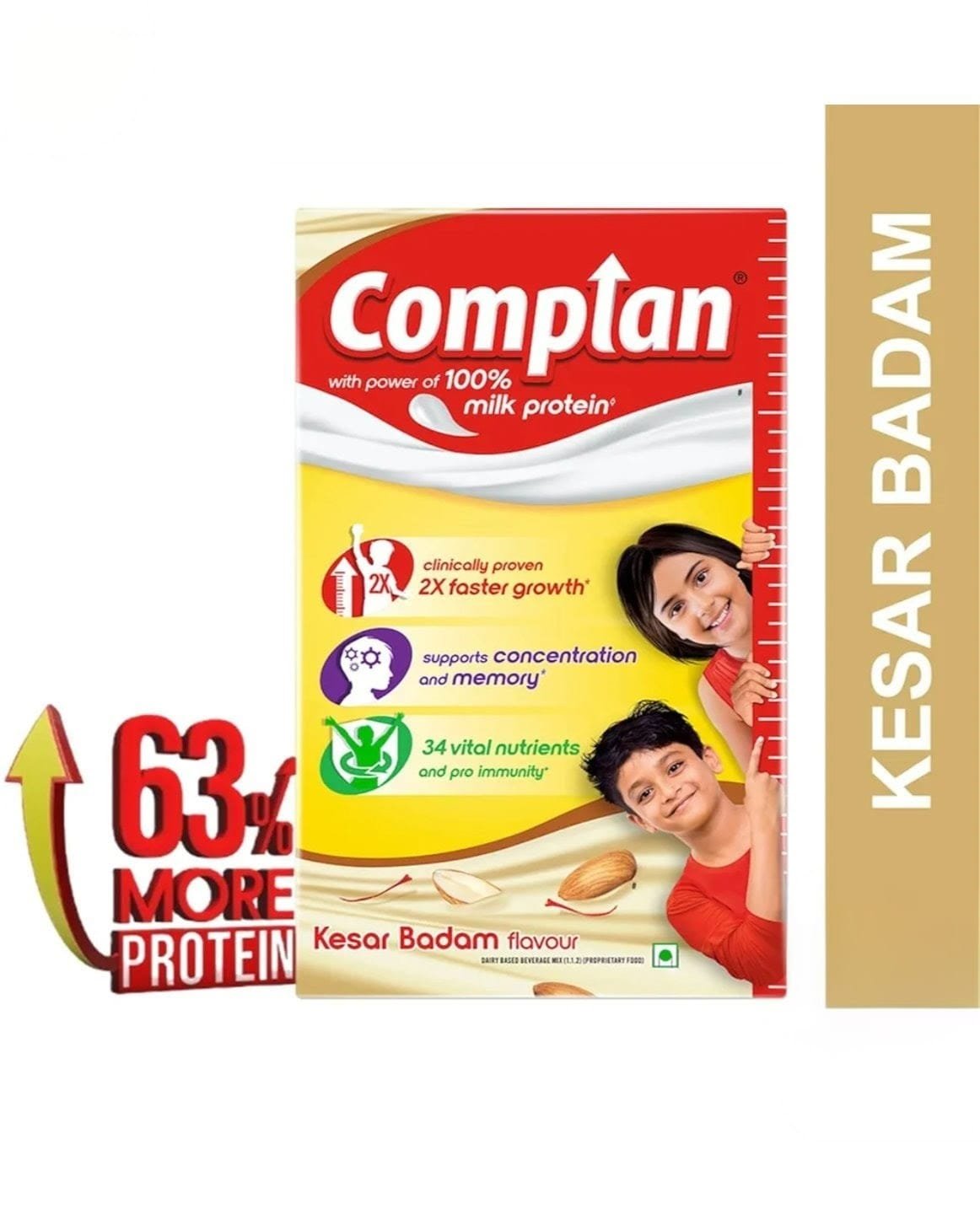 Complan Nutrition Drink Powder for Children, Kesar Badam Flavour,Carton | Nutrition drink for kids with protein & 34 vital nutrients with free Shaker  1kg