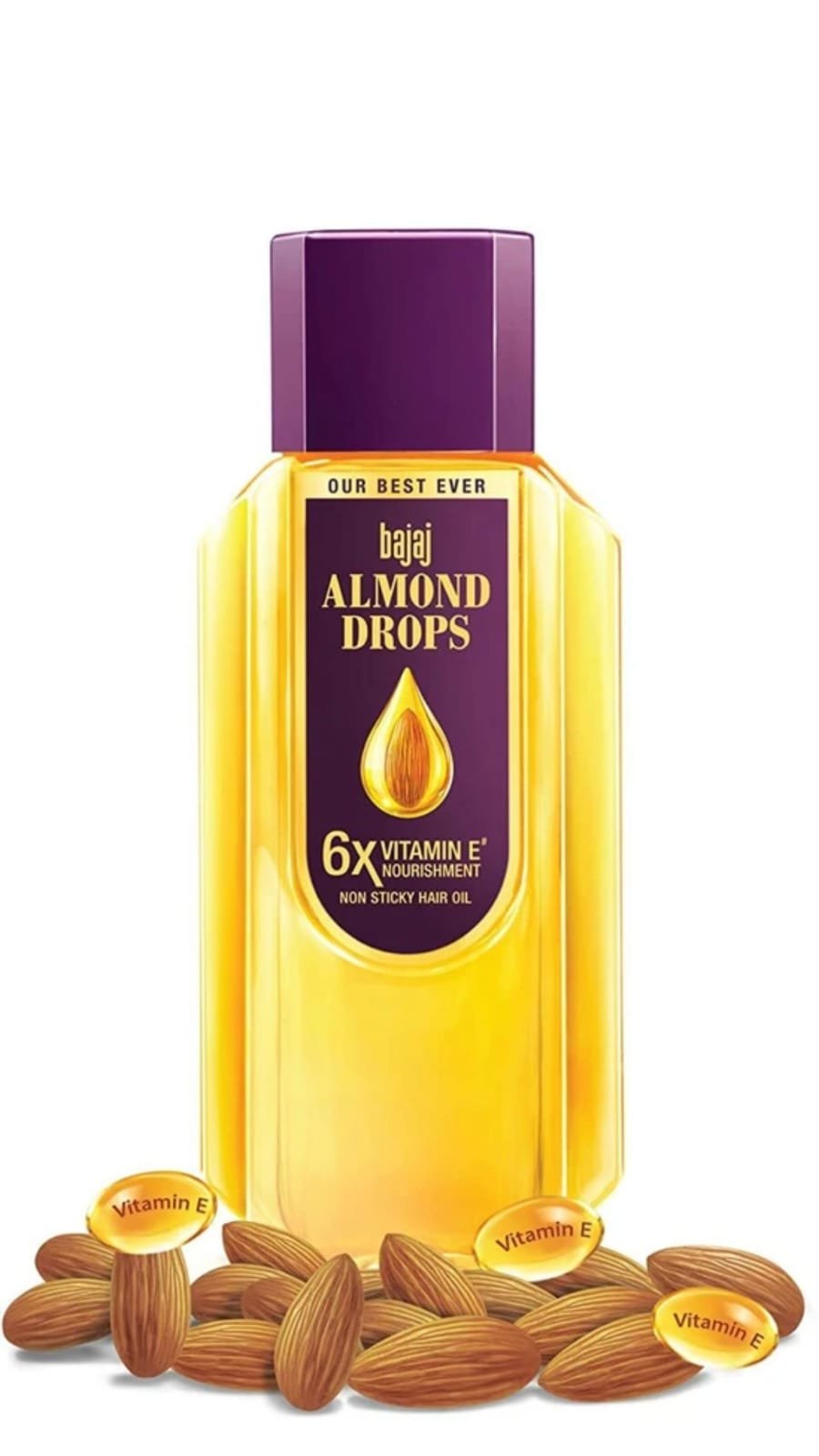 Almond Drops Hair Oil | 6X Vitamin E Nourishment | Badam Tel | Bajaj Almond Oil | Non-Sticky Hair Oil 285ml